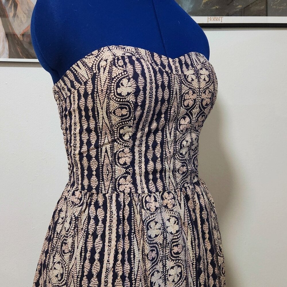 Strapless mini dress pale pink and navy size M